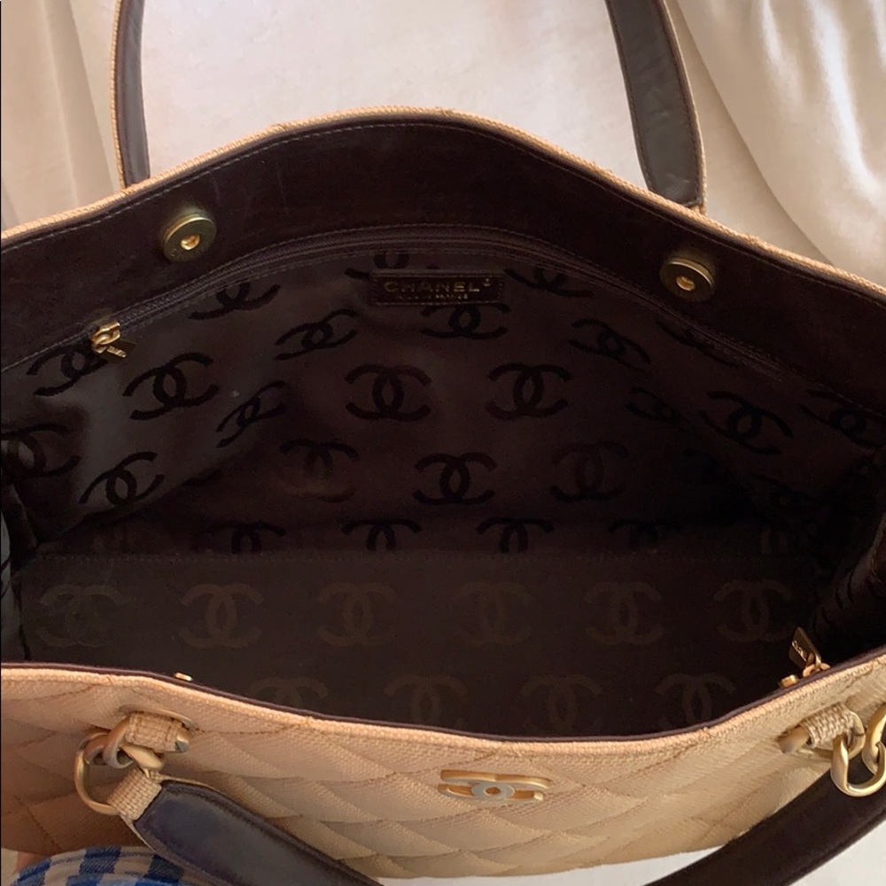 Authentic CHANEL beige canvas tote bag 15 L × 9 1/2  tall - Picture 6 of 13